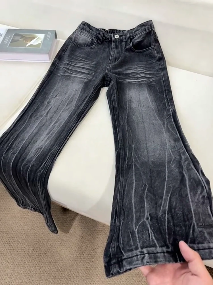 

Retro American Lightning Pattern Flared Jeans Men's CleanFit Waed adual Straight Blade Pants Youth Trendy Cotton Polyeste...