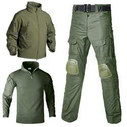 Camo Uniform Tactical Jackes + camicie + pantaloni Combat + ginocchiere softair Paintball Multicam abbigliamento uomo giacca uomo abbigliamento da caccia