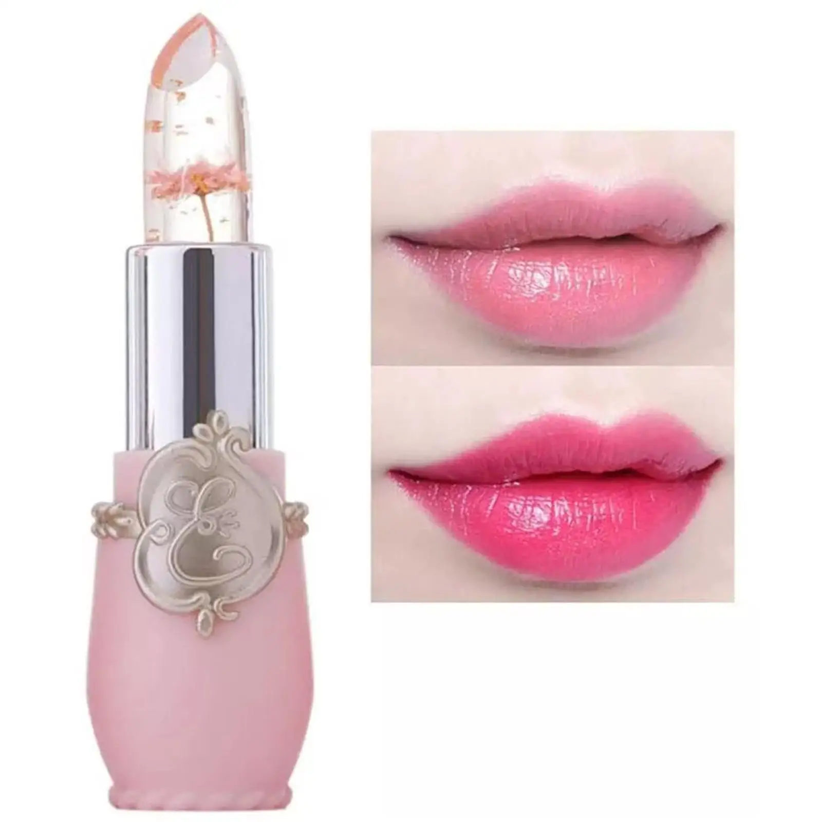 Rouge à Lèvres Hydratant Transparent en Gelée de Fleurs pour Femme, Baume de Maquillage Waterproof avec Document de Changement de Température