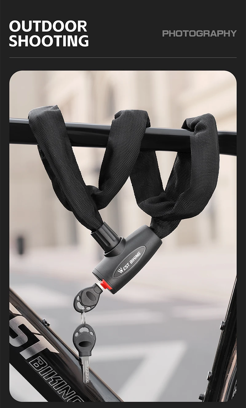 WEST RADFAHREN Fahrrad Anti-Diebstahl-Kettenschloss Hartstahllegierung Langlebiges kräftiges Schloss für MTB Fahrrad Motorrad Roller Radfahren Zubehör – Detail 17