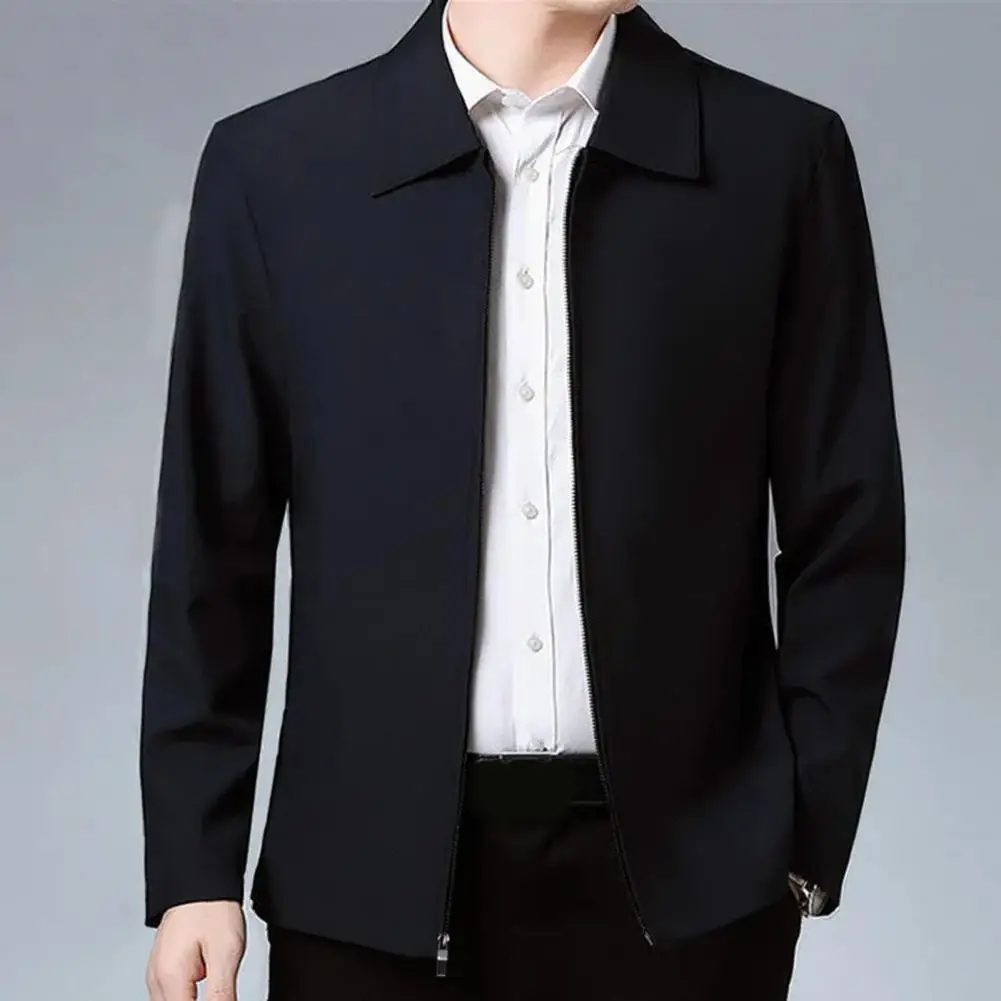 2023Spring and Autumn Fashion Men Middle-aged and Elderly with The Same Zippered Solid Color Lapel Jacket Business Casual Jacket