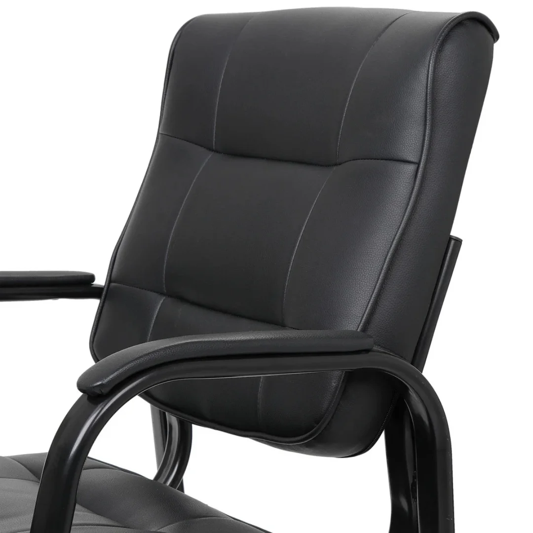 Office Guest Chair Bonded Leather Executive Side Reception Chair w/ Solid Frame