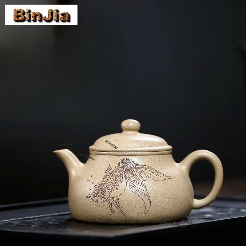 200ml Creative Yixing Purple Clay Teapots Handmade Gold Jade Pot Raw Ore Benshan Green Mud Kettle Zisha Tea Set Cafes Ornaments