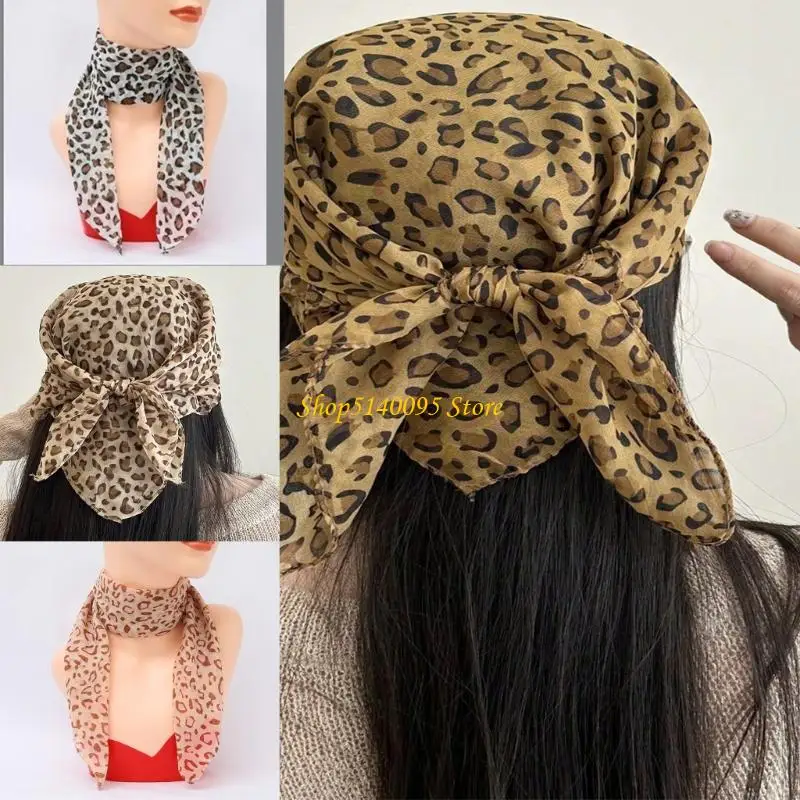 

DXAE Elegant Neck Scarves Leopard Pattern Neckerchief Head Scarf for Business Women