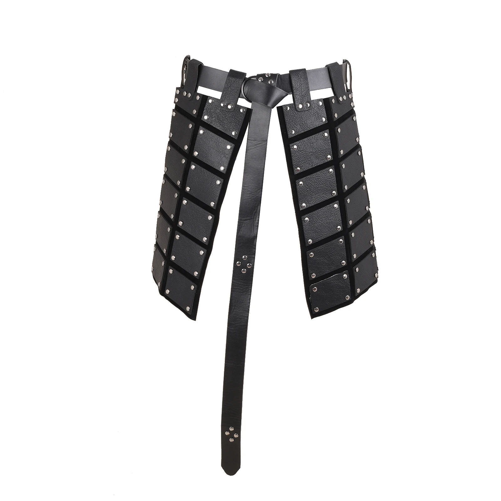 Medieval Faux Leather Thigh Armor Retro Double Sides Waist Armor with Belt Mercenary&Knights Skirt Armor for LARP