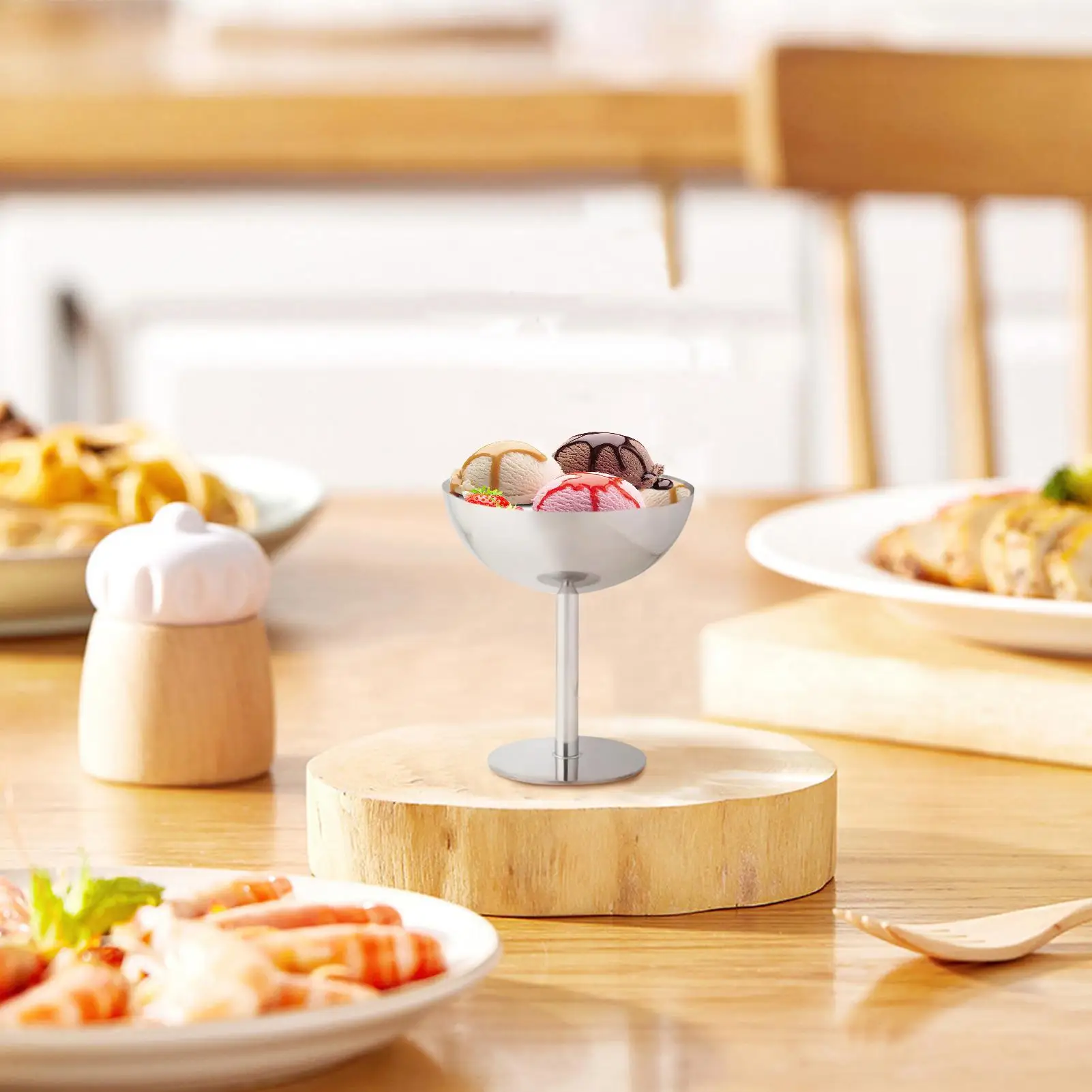 Metal Ice Cream Cup Stainless Steel Stem Glass Dessert Bowls Kitchen Ice Cream Goblet For Travel Beach Activities