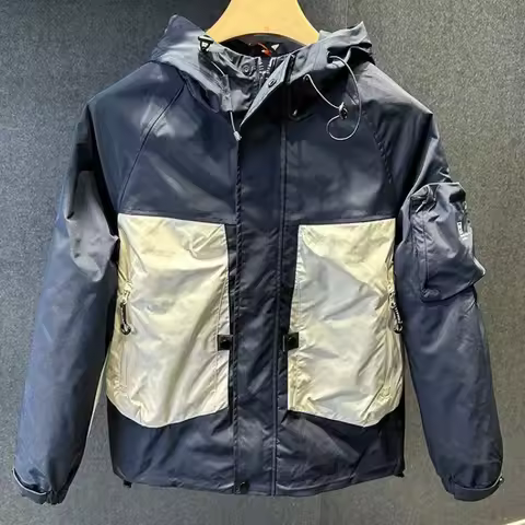 Autumn Winter New Men's Spliced Safari Jacket Loose Outdoo Korean High Street Multi-pocket Casual Jacket Workwear Sports Jacket