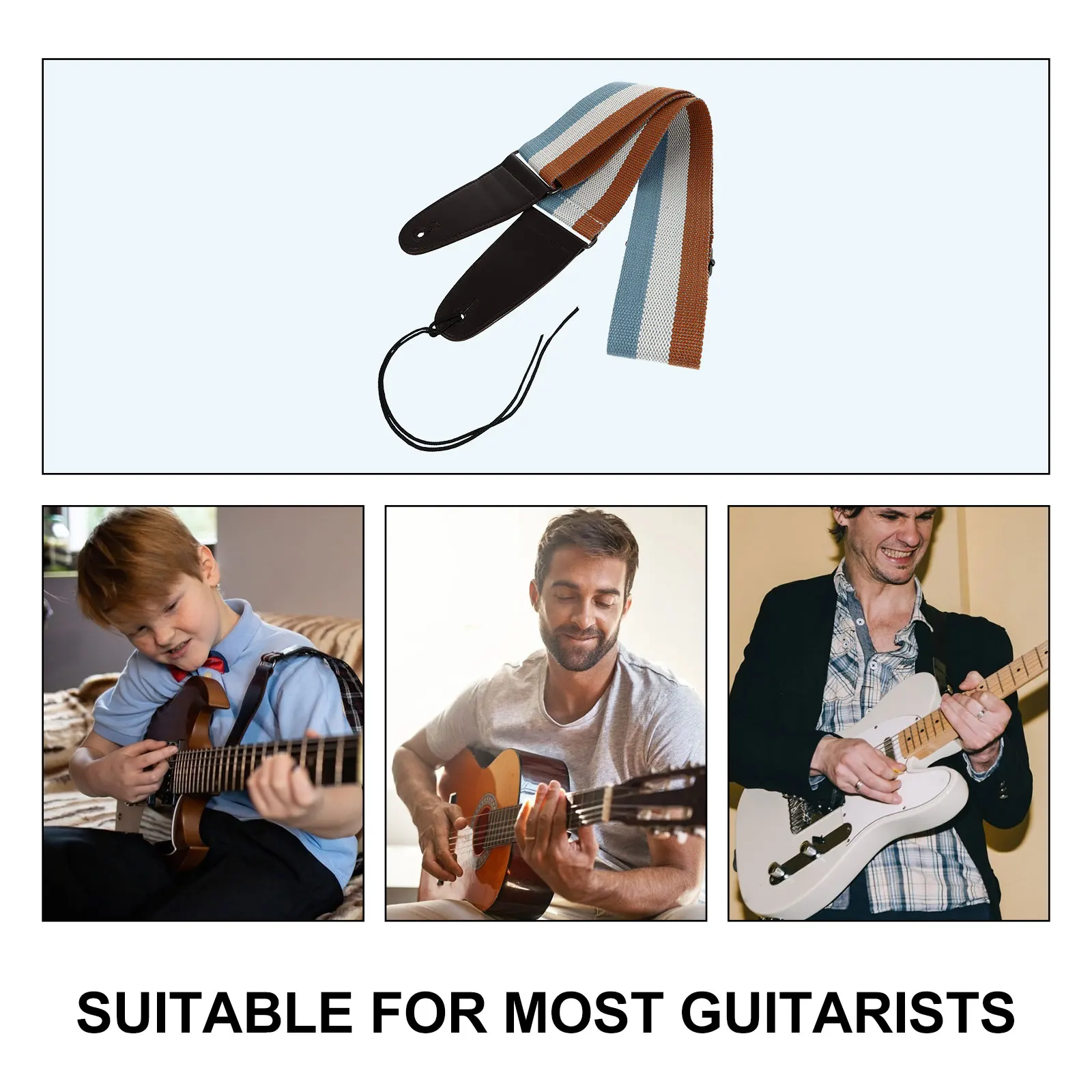 

Guitar Strap Striped PU Sturdy Cotton Instrument Lanyard Durable Electric Practical
