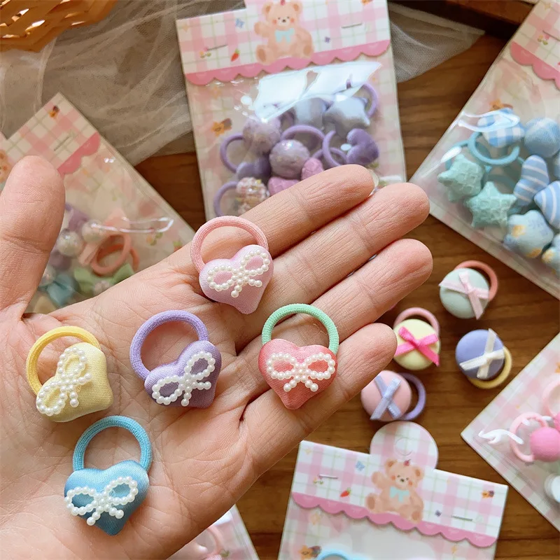 

5/10pcs Sweetversatile Children Small Rubber Bands Love Heart Bow Mini Girls Hair Ropes Ties Baby Girls Sweet Hairbands Headwear
