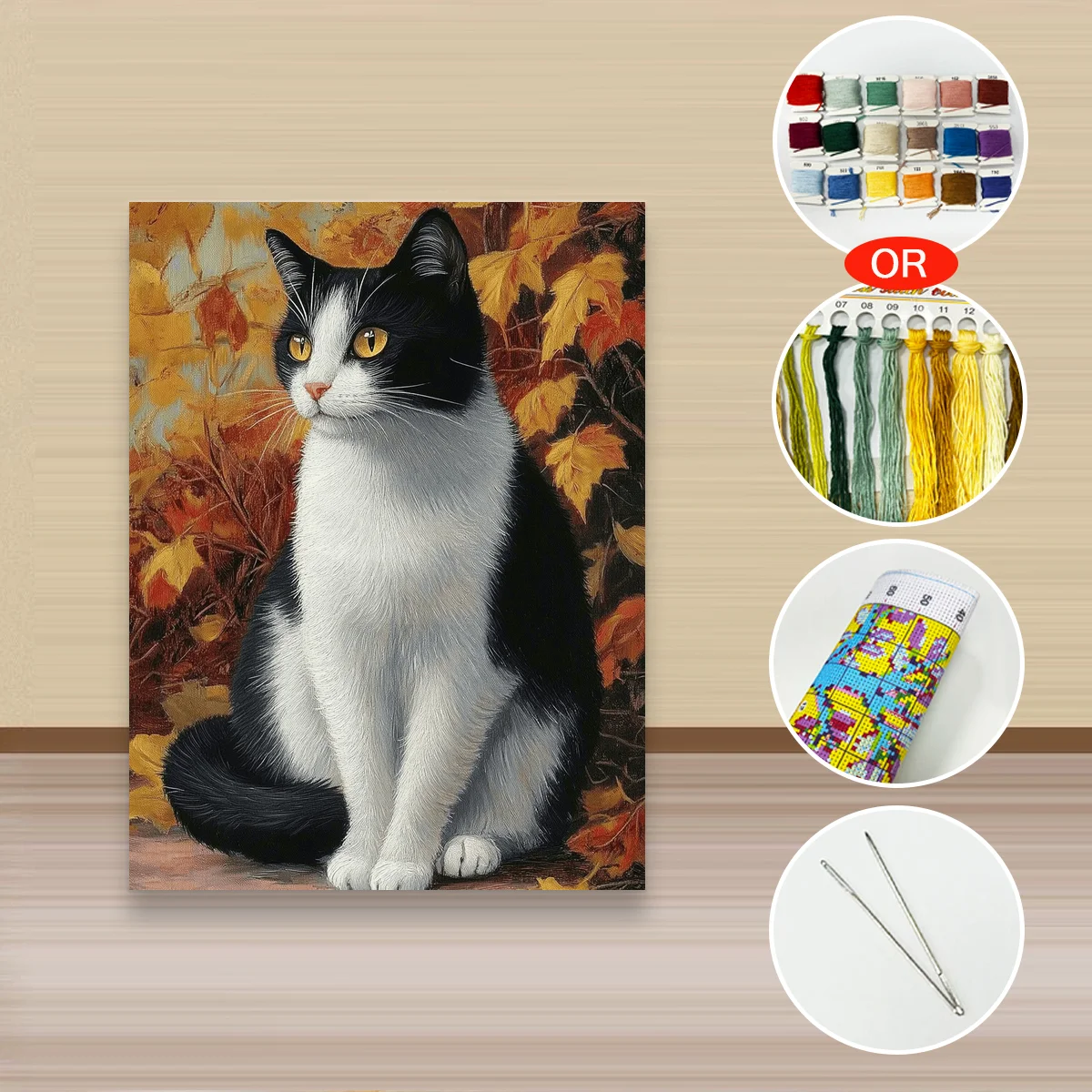 1 Stück 30x40cm/11,8x15,7 Zoll, 11Ct/14Ct Kreuzstich-Set, DIY Valentinstagsgeschenk, Stickerei-Set für Festlichkeiten, Herbstblätter Schwarz Weiß – Detail 2