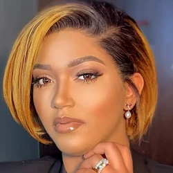 13×4 frontal transparent lace wigs short straight human hair wig 8inch pixie hair 99j/427/30/1B27 color for women