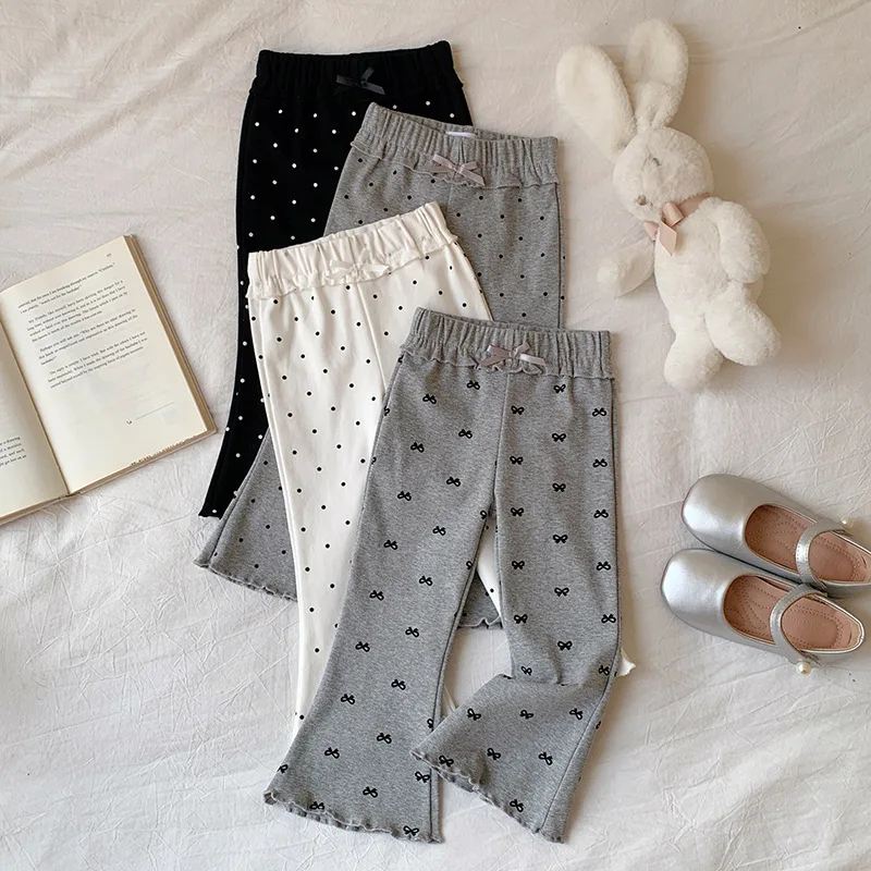 Spring/summer Children's Flared Pants Girls' Polka Dot Stretch Lace Stretch Leggings Korean Style Ear-ear Edge Pants