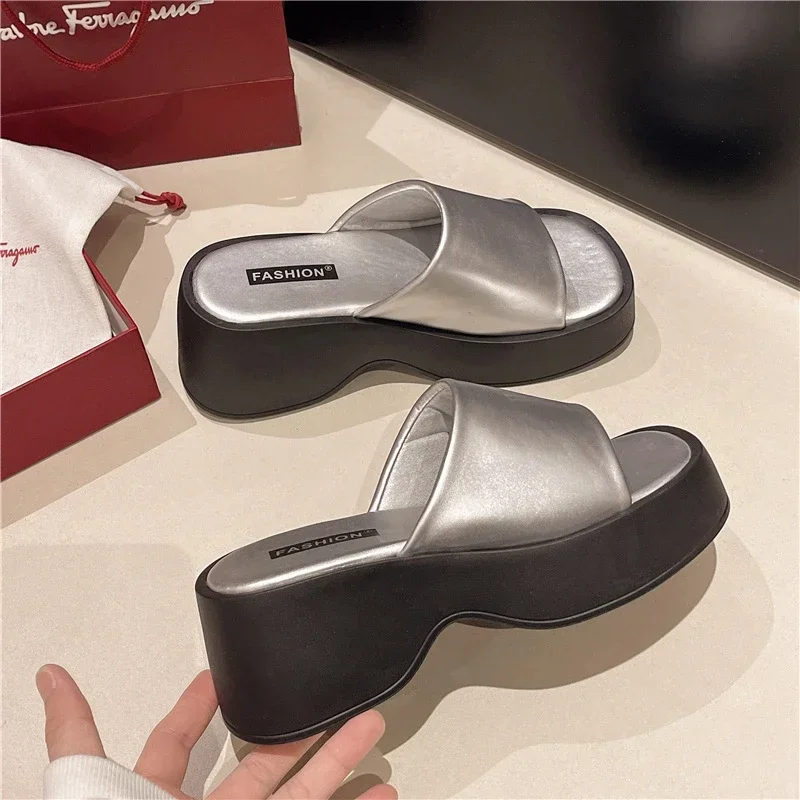 Platform Sandals Women 2024 New Korean Fashion Wedge Shoes Ladies High Heels Thick Bottom Mules Summer Casual Female Slippers