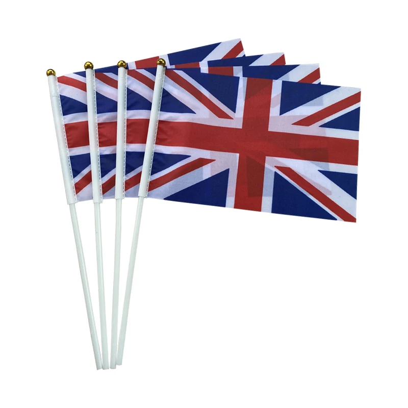 

100pcs 21*14cm England hand Flag UK Flying Flag Britain United Kingdom Banner With Plastic Flagpoles