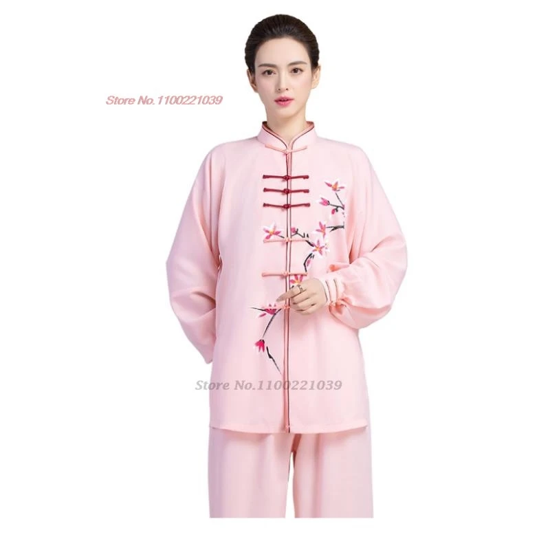 2024 traditional chinese tai chi wushu uniform kungfu exercise training practice national flower print breathable martial arts