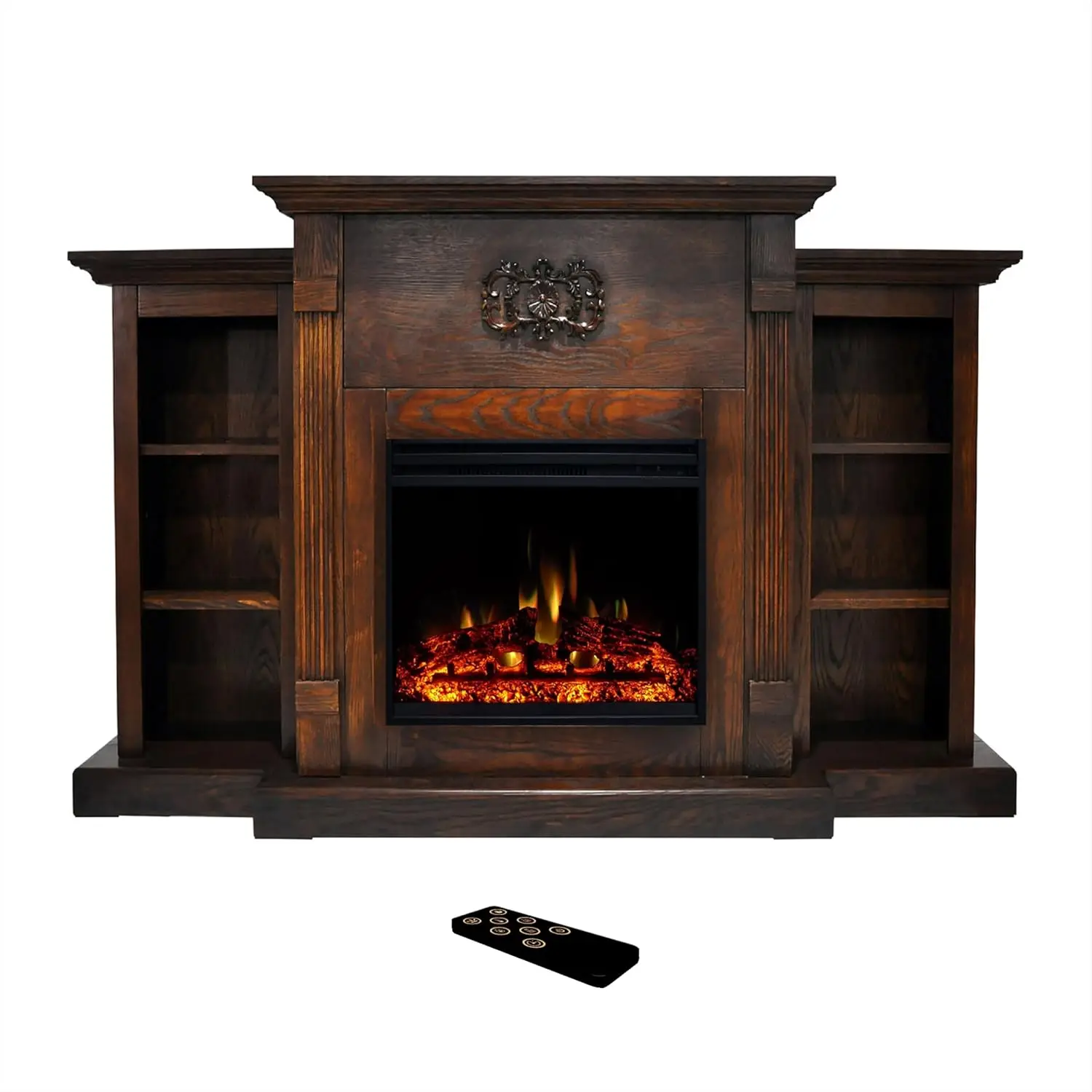 Cambridge Sanoma 72-Inch Freestanding Fireplace Tv Stand In Walnut With 1500W Electric Heater Insert With Log Display And