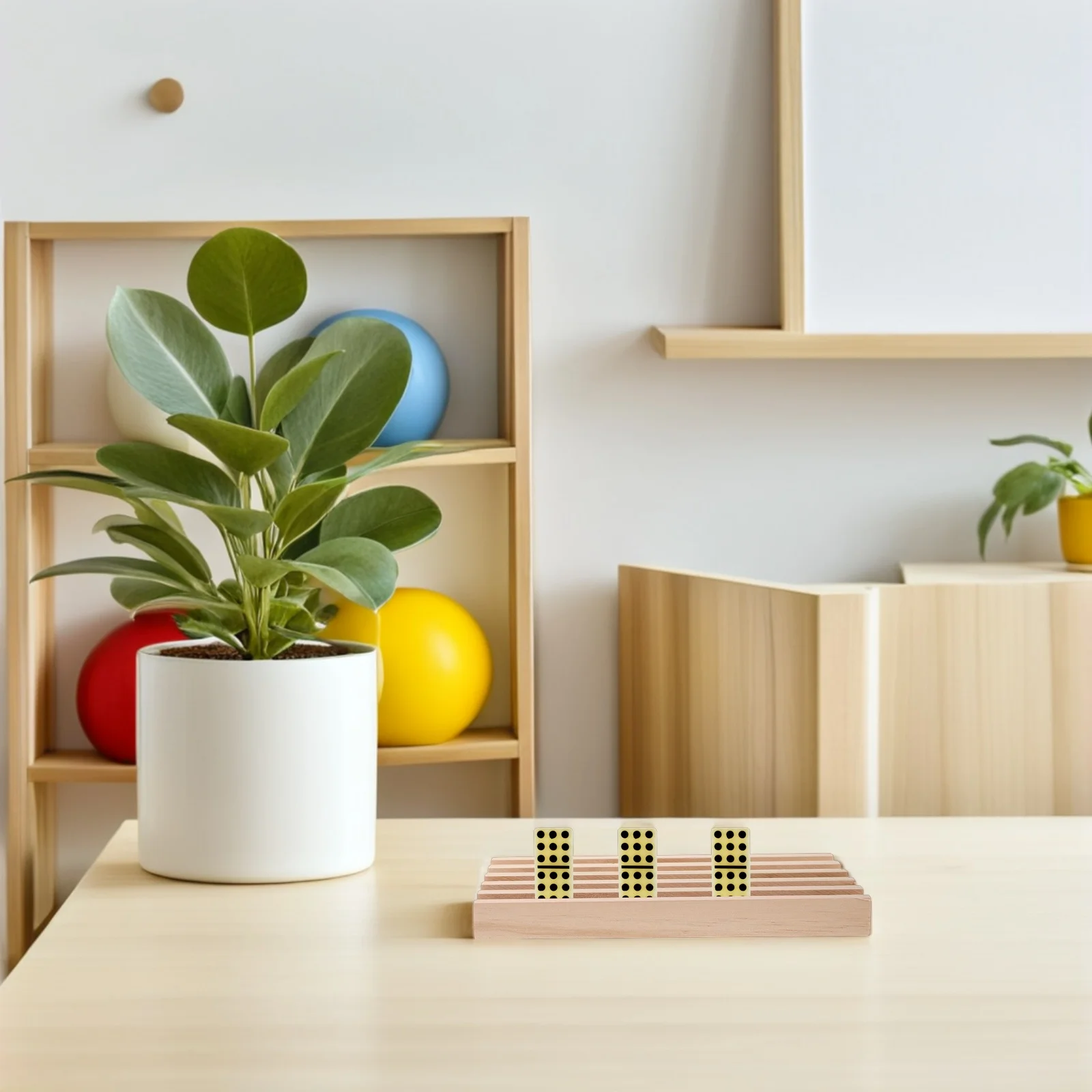 1pcs Wooden Domino Rack Holder Natural Wood Base Tray Antislip Tabletop Storage For Tiles Cards Board Game Organizer Domino