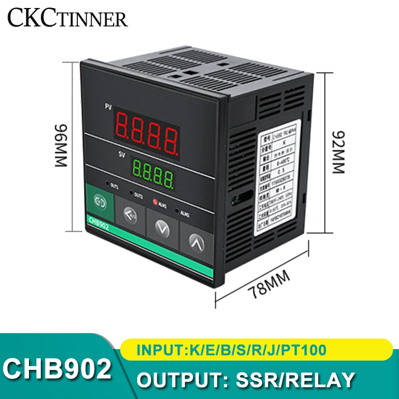 Dual Output SSR+Relay CHB402 CHB702 CHB902 Thermostat Digital Display Intelligent Universal Input Temperature Controller 220V