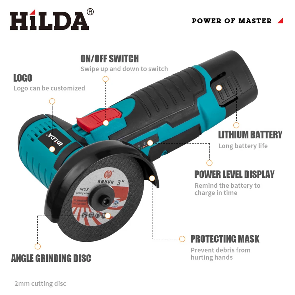 

12V 300W Small Brushless Angle Grinder 19500RPM Diamond Cutting Grinder 2000mah Cut-Off/Angle Grinder Rechargeable Electric Tool