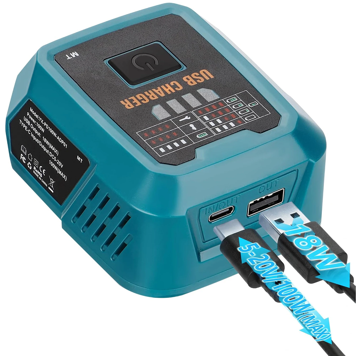 100W Fast Charging Station Portable Power with USB Type-C Port for Makita/Dewalt /Ryobi /Milwaukee/Bosch 18V Batteries