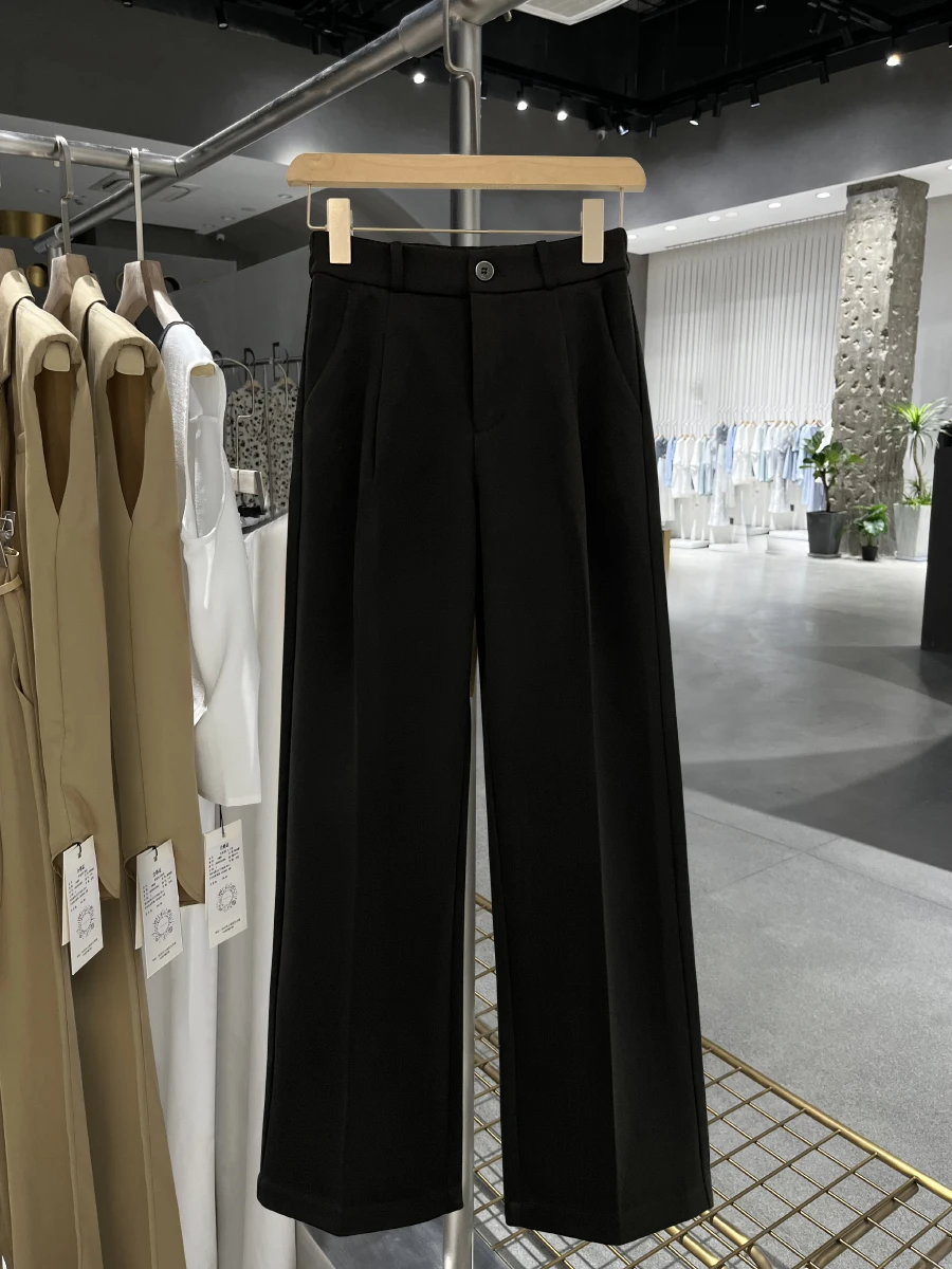 

Spring 2026 Women's Loose Casual Drapey Profional Suit Pants Bla Versatile Wide Leg Pants High Waist Seven/Nine Points