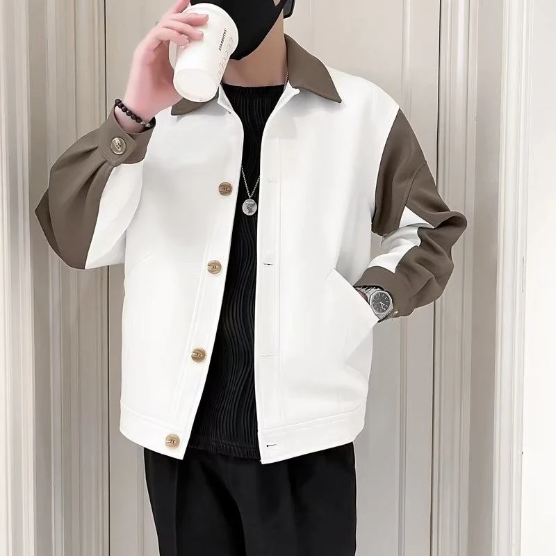 

​ Мужской пиджак цвета хаки в стиле ретро, весенняя коллекция 2024, спортивная ветровка с двусторонним воротником и несколькими карманами