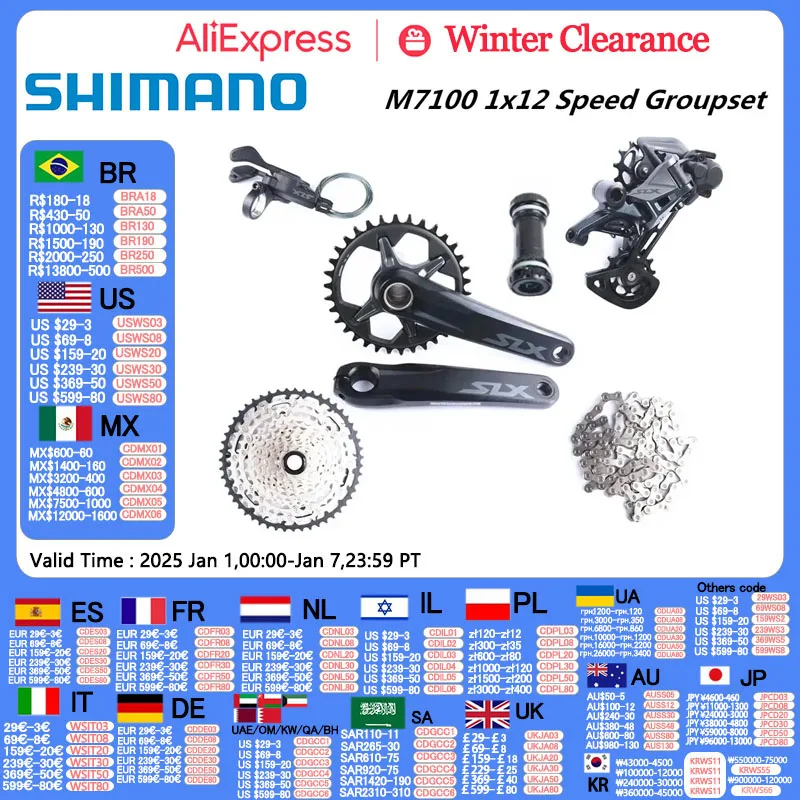 SHIMANO SLX M7100 Groupset 170mm 175mm 32T 34T Groupset 1x12Speed M7100 Shifter Rear Derailleur Crankset M7100 Cassette Original