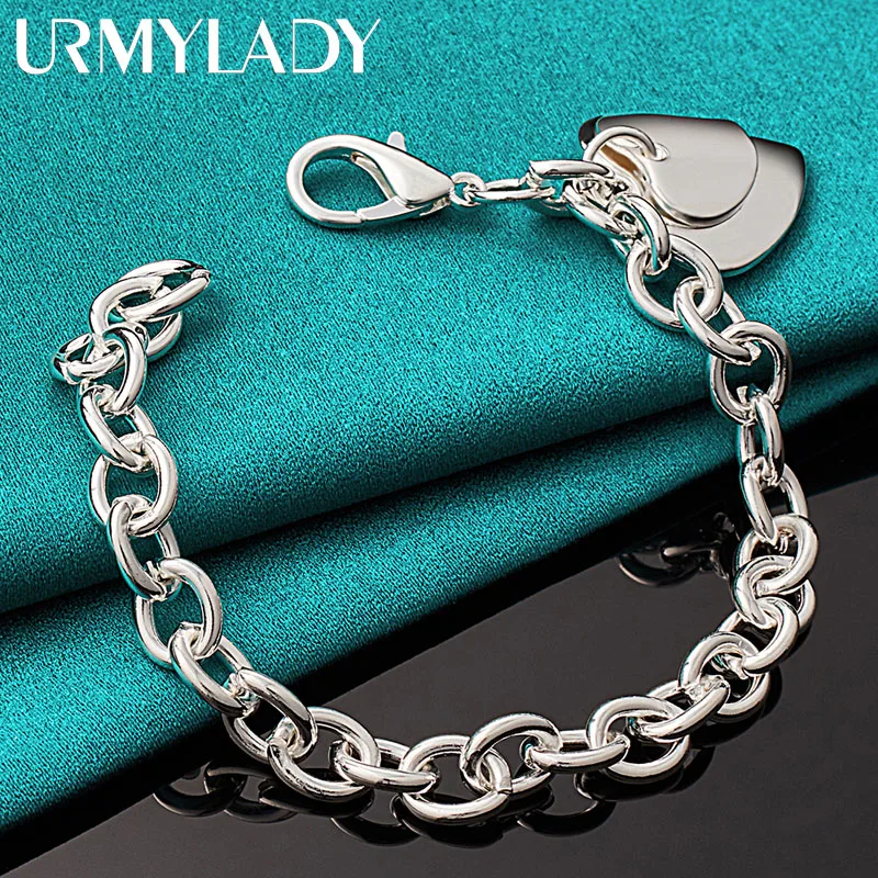 

URMYLADY 925 Sterling Silver Double Heart Pendant Bracelet For Women Wedding Engagement Fashion Jewelry