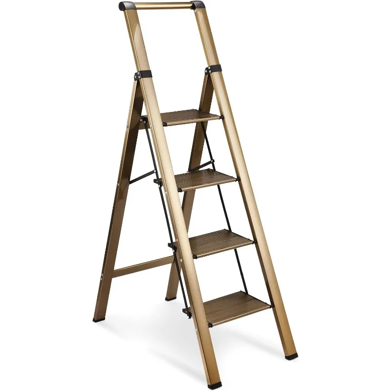 4 Step Ladder, Aluminum Ladder with Handrails, Folding Step Stool for Adults, 330 LBS Capacity