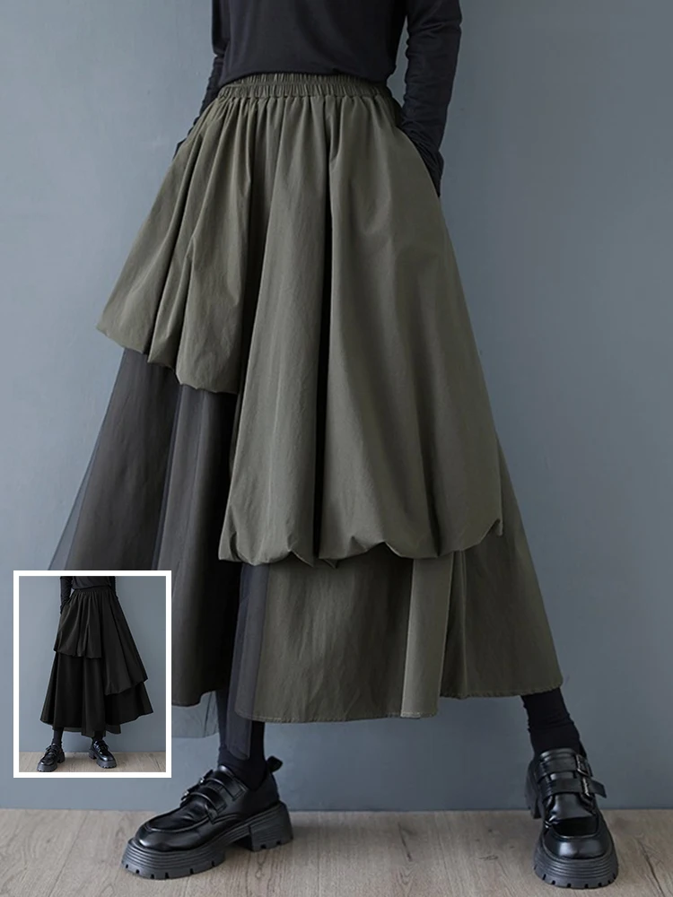 

Irregular Hem A-Line Midi Skirt plus Size Women's k Sle Versatile Slimming f-length Me Gored Patchwork Skirts