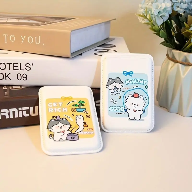 Ins Cartoon Shiba Inu Cat for Magsafe Card Holder for iPhone XIAOMI Samsung Phone Case Leather ID Subway Card Holder Slot Y2k