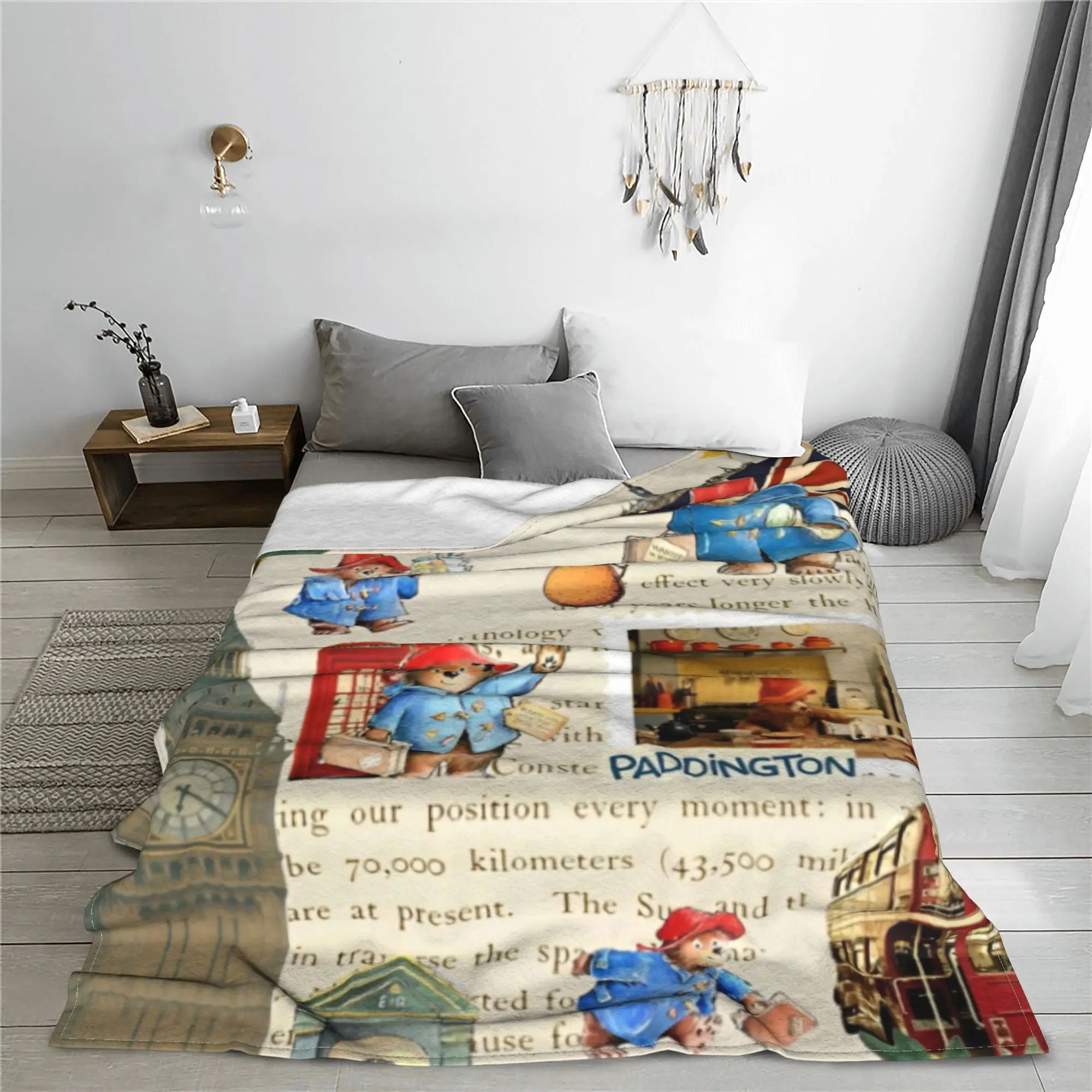 Britain Paddington Brown Bear Blankets Fleece Cute Movie Cartoon Lightweight Thin Throw Blankets for Outdoor Travel Bed Rug