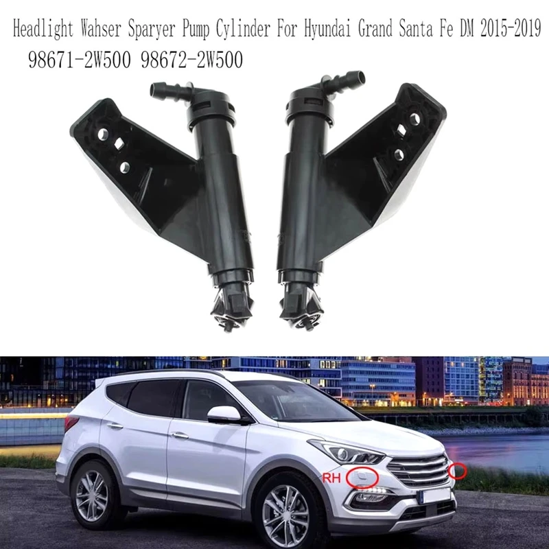 

Left+Right Headlight Wahser Sparyer Nozzle Pump Cylinder For Hyundai Grand Santa Fe DM 2015-2019 98671-2W500 98672-2W500