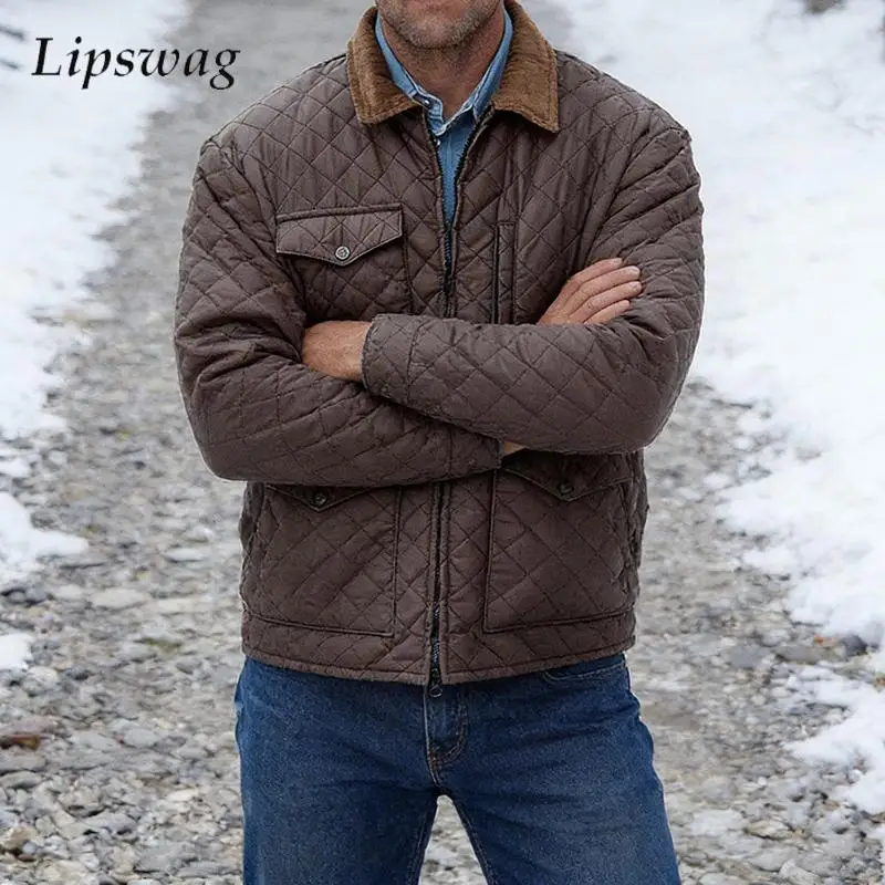 Outdoor Mens Jacket Coat Spring Vintage Contrast Color Patchwork Lapel Jackets Men Daily Casual Slim Zip-up Textured Outerwear
