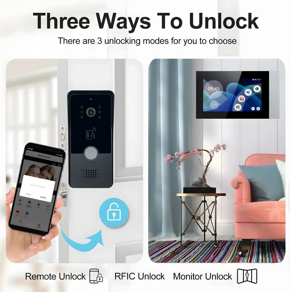 2 Wires Smart Home Tuya Wifi Video Intercom 1080P Video Doorphone 7" Color Touch Screen Wireless Doorbell Gate Intercom System