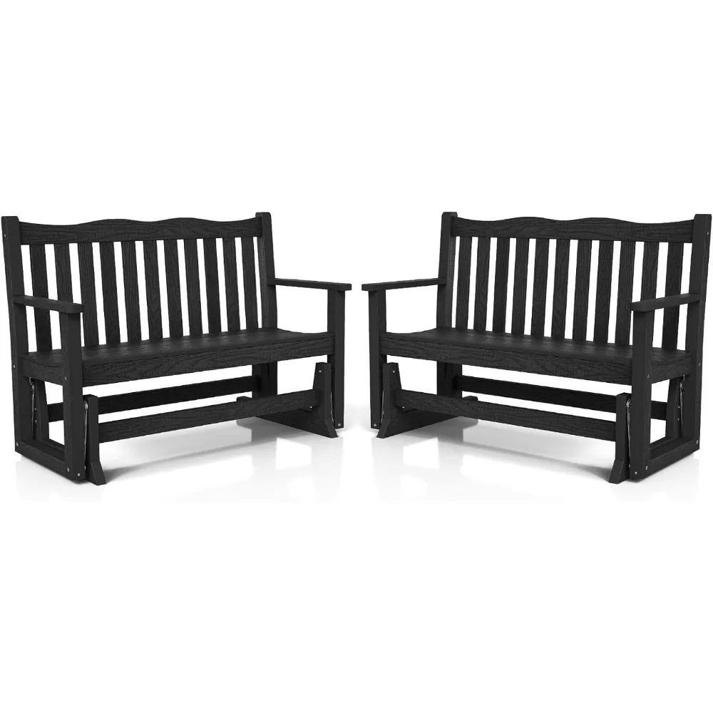 Outdoor Glider Benches Set of 2, All-Weather Patio Glider with 800 lbs Weight Capacity, Glider for Outside, Porch, Backyard, and