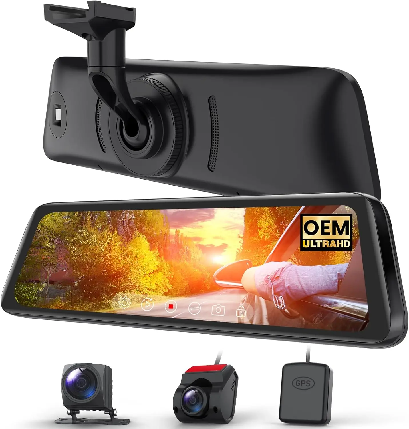 -View Mirror Camera with Detached Front Lens, 9.35" Full Laminated Touch Screen Mirror Dash Cam Front and