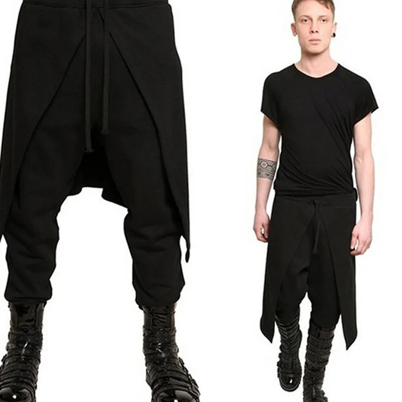 Disfraz de pantalón negro Medieval Steampunk para hombres, pantalones sueltos empalmados de estilo occidental, escenario, Cosplay, Halloween, pantalones góticos de moda