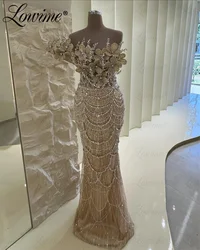 Robe de Soirée de Couleur Champagne Arabe, Tenue de Bal Personnalisée, Style Sirène, Citroën, avec Fleurs 3D, pour Fiançailles