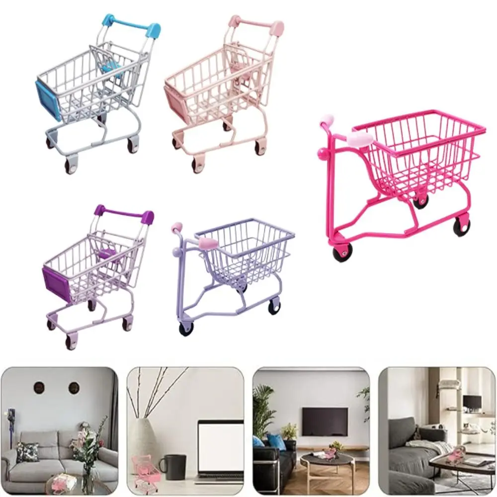 Multi Functional Metal Mini Storage Basket Model Grocery Cart Shopping Cart Storage Decor Organizer Trolley Container Desktop