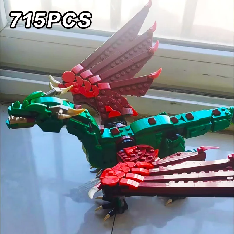 

715PCS 31161 three in one medieval flying dragon boy assembled brick toys, building block ornaments, gifts ornament 3in1