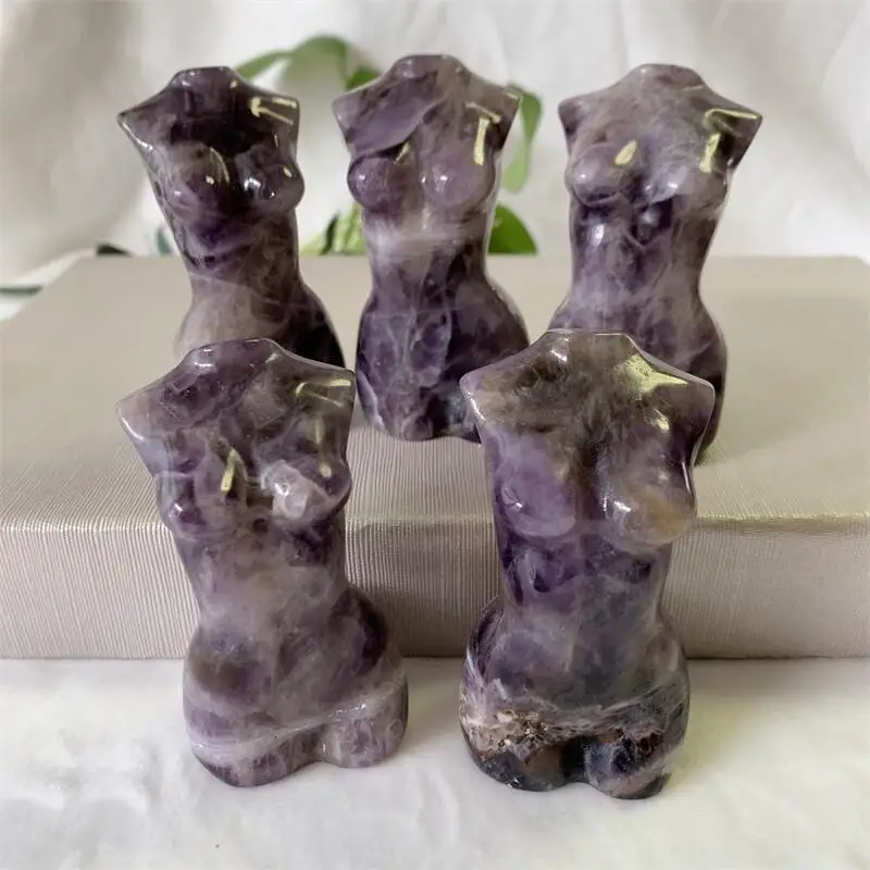 1PC High Quality Crystal Dream Amethyst Goddess Statue Crystal Carved Woman Torso Energy Body Sculpture Decoration Gift