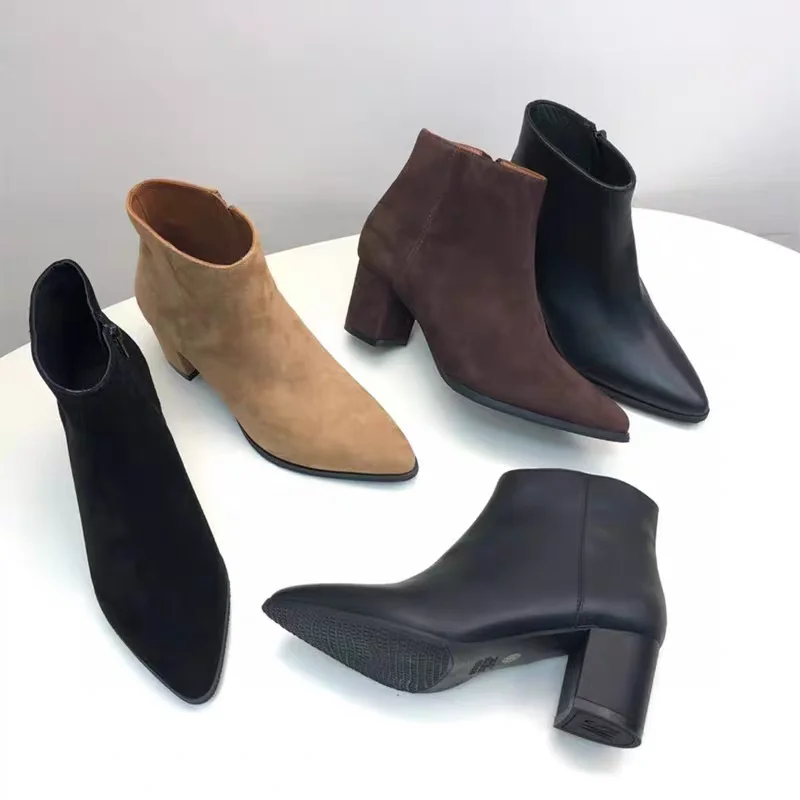 

Осенне-зимние ботинки SW ort, женские модные ботинки на высоком каблуке Thi Heel, облегающие ботинки из натуральной кожи с острым носком и боковой молнией