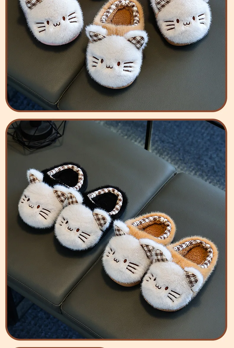 Niedliche Katzen-Plüsch-Hausschuhe für Kinder, Mädchen und Jungen, warme, flauschige Hausschuhe, Cartoon-Tier-Hausschuhe, weiche, dicke PVC-Hausschuhe. – Detail 14