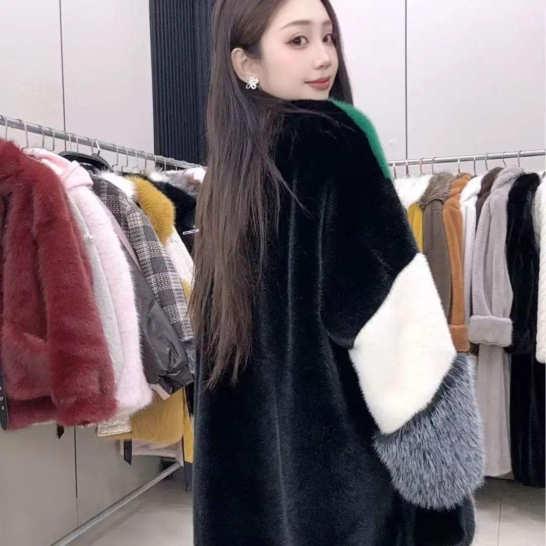 Faux Mink Fur Coats for Women,V-Neck Jackets,Covered Button Overcoat,Female Clothes,Thicken Warm,New ,Winter,2026