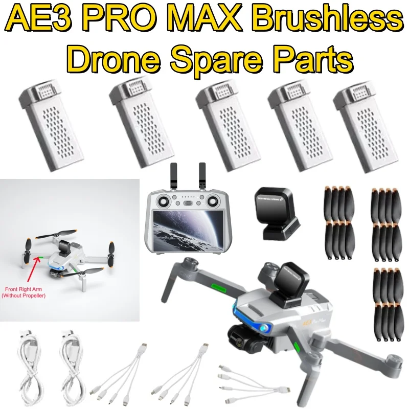 AE3 PRO MAX Drone Parts Battery 7.4V 3000mAh Obstacle Avoidance Propeller Charging Line Remote Control Motor Arm Accessories