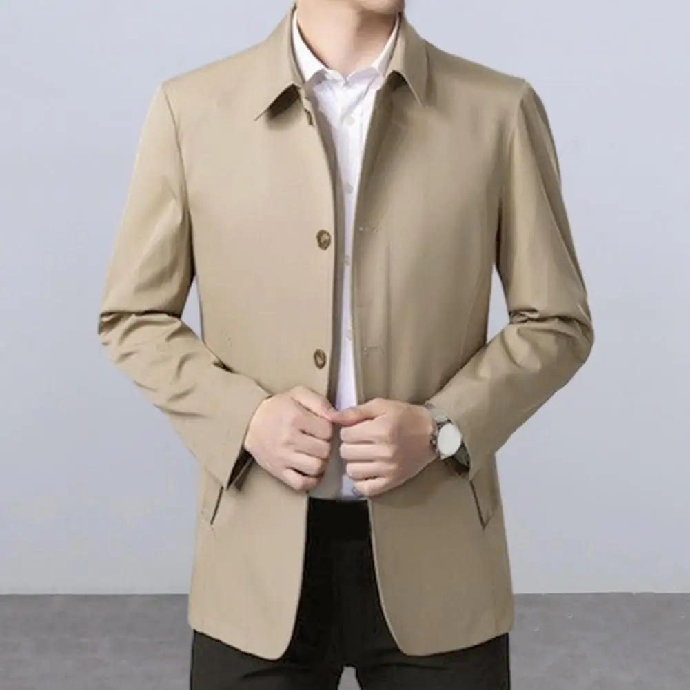 Chaqueta de negocios para hombre, traje de manga larga con cuello vuelto, de un solo pecho, Color sólido, informal, para primavera y otoño, 2024