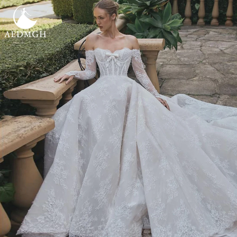 Aedmgh A-Line Elegant Wedding Dresses Sweetheart Off The Shoulder Vestido De Novia Lace Embroidery Custom Made Bridal Gown