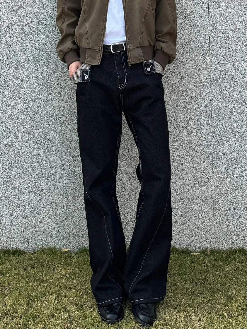 

Slim Fit Straight Leg Bla Original Denim Jeans Men's Cleanfit Casual Pants American Plaid Pattern Youth Faion Jeans