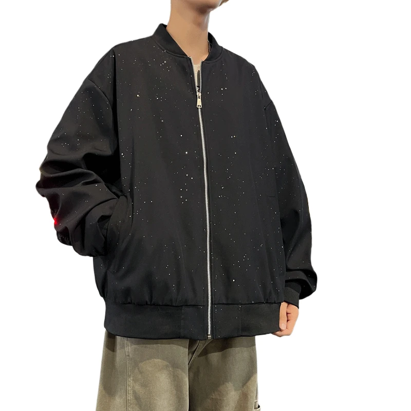 

Spring Autumn Star Collar Jaet Men's Youth Casual Sports Baseball Coat Windbreaker Open Cardigan Long Sve ort Length P...